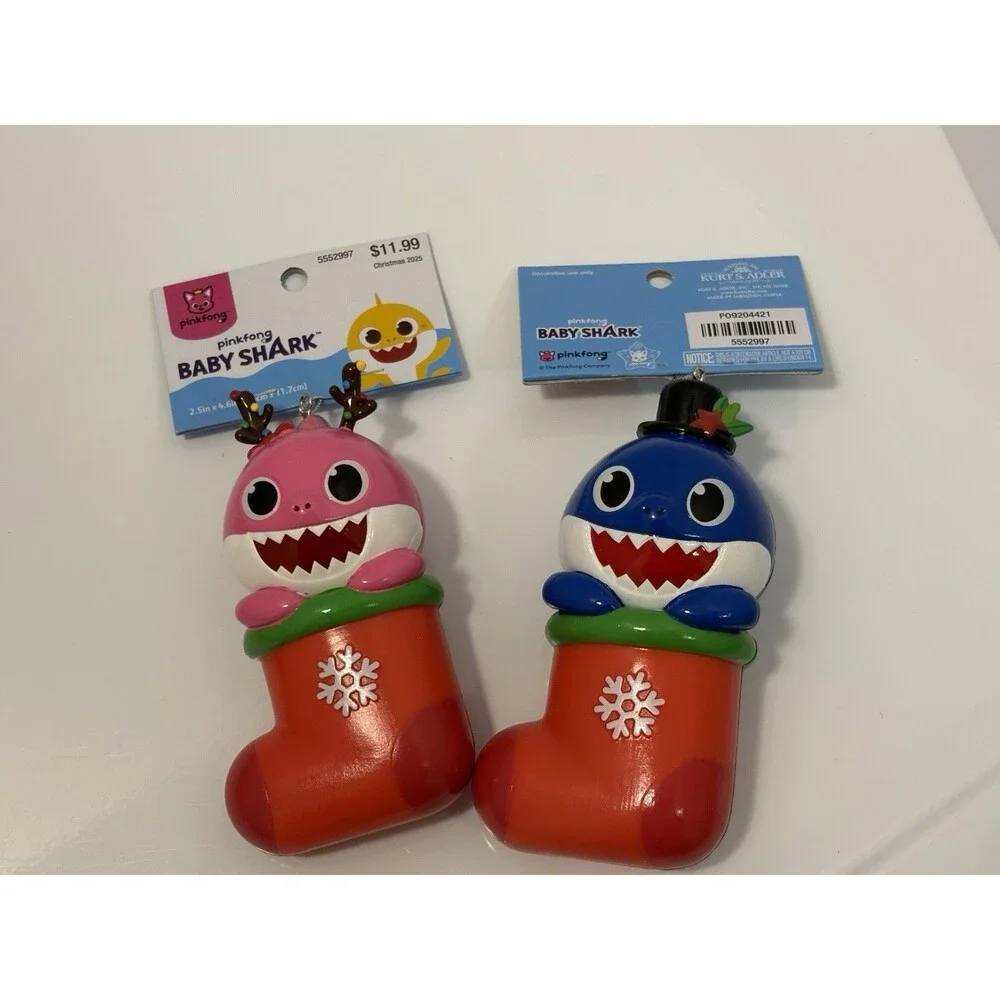 New Baby Shark Christmas Tree Ornaments Daddy Shark & Mommy Shark (Lot Of 6)